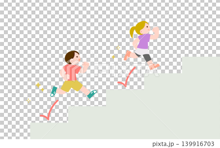 Children running up the stairs Children running up the stairs 139916703
