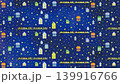 水彩風 かわいい星空と電車と家々のパターンと夜空の背景(16:9) 139916766