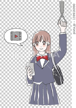 A female student watching a video on her cell phone on the train. A female student watching a video on her cell phone on the train. 139916990