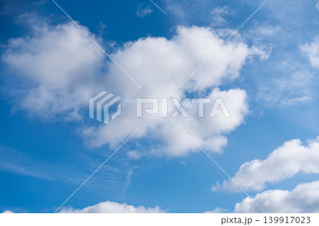 Blue sky with white clouds, cloudscape background in daytime, sunny weather in England 139917023