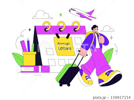 Annual Leave Vector Illustration Featuring Vacation Planning, Travel Holiday Schedule, Time Off Calendar and Employee Leave Design Annual Leave Vector Illustration Featuring Vacation Planning, Travel Holiday Schedule, Time Off Calendar and Employee Leave Design 139917154