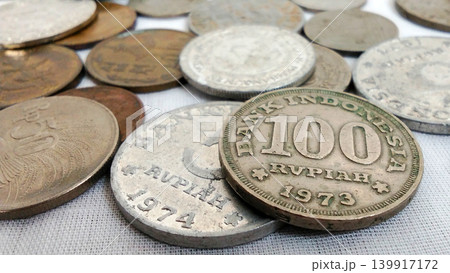 Macro detail of an old Indonesian Rupiah coin from the 1970s. 139917172