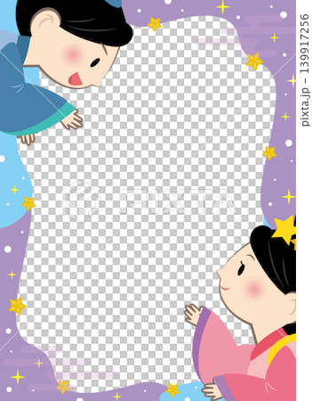 描繪七夕織姬和彥星的畫框。 139917256