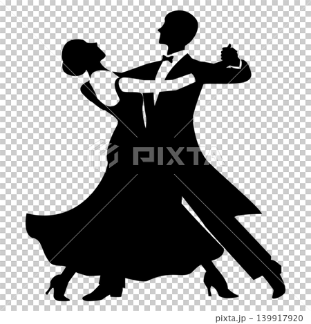 Silhouette illustration of a man and woman dancing a standard ballroom dance. Silhouette illustration of a man and woman dancing a standard ballroom dance. 139917920