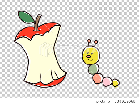 Colorful and cute caterpillars and a half-eaten apple Colorful and cute caterpillars and a half-eaten apple 139918069
