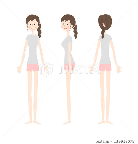 ルームウェアを着ている女性の全身イラストセット 139918079