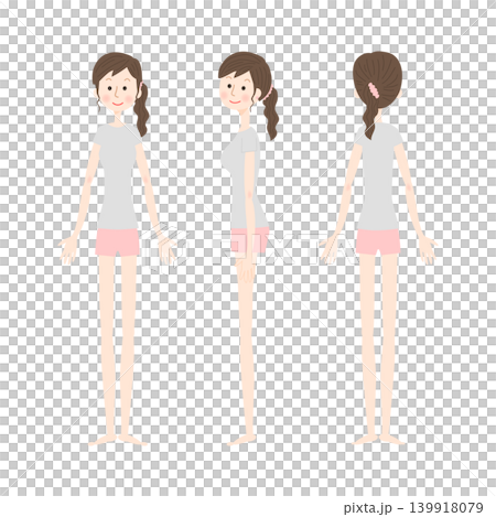 ルームウェアを着ている女性の全身イラストセット 139918079