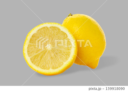 Fresh lemon with a cut side showing juicy flesh 139918090