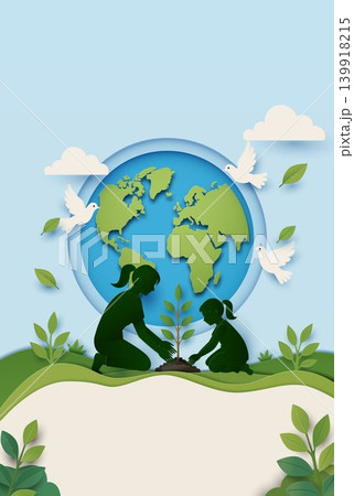 World Environment Day Mother and Daughter Illustration 139918215