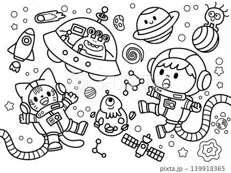 こどもとねこと宇宙のぬりえ こどもとねこと宇宙のぬりえ 139918365