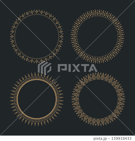 Seamless Circular Ornamental Round Set. Gold on Black Mandala Frames Collection 139918433