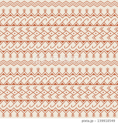 Terracotta Beige Seamless Tribal Geometric Pattern in Earthy Tones 139918549