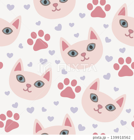Cute cats paws hearts seamless pattern background Cute cats paws hearts seamless pattern background 139918562