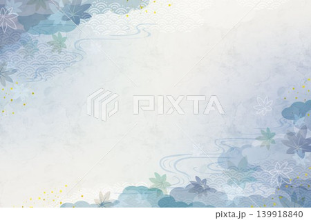 青い紅葉と流水を描いた上品な和風秋背景 青い紅葉と流水を描いた上品な和風秋背景 139918840