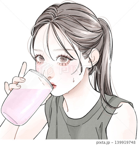 プロテインを飲んでいる女性 プロテインを飲んでいる女性 139919748