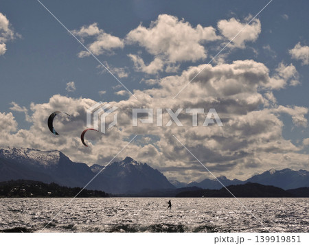 Kitesurfing in a Patagonian lake in 7 lagos route Kitesurfing in a Patagonian lake in 7 lagos route 139919851