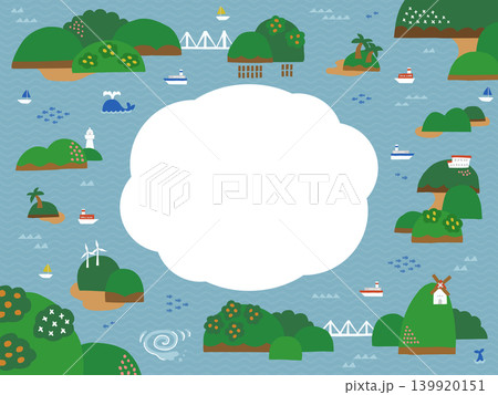 海と島々の風景イラスト　背景・フレーム素材（横向き） 139920151