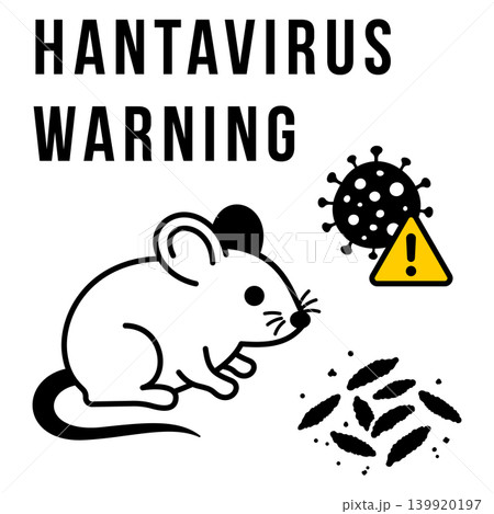 Hantavirus warning illustration with mouse, virus, droppings and hazard triangle, public health safety graphic for disease prevention, rodent contamination alert and medical infographic design Hantavirus warning illustration with mouse, virus, droppings and hazard triangle, public health safety graphic for disease prevention, rodent contamination alert and medical infographic design 139920197