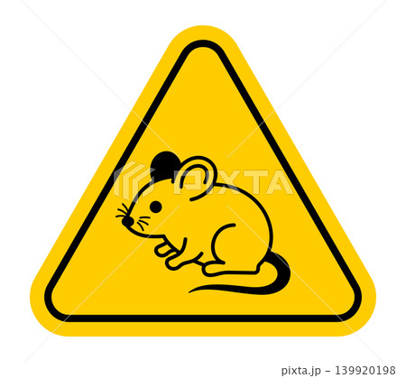 Mouse warning sign illustration, yellow triangular caution symbol with black rodent icon for pest control, infestation alert, hygiene risk and public health safety design Mouse warning sign illustration, yellow triangular caution symbol with black rodent icon for pest control, infestation alert, hygiene risk and public health safety design 139920198