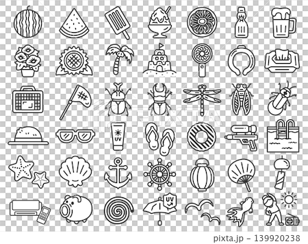 夏のアイコン(線画)のイラスト42個セット 夏のアイコン(線画)のイラスト42個セット 139920238