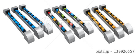 Set of Airport luggage conveyor belt or baggage claim area with suitcases on white. 139920557