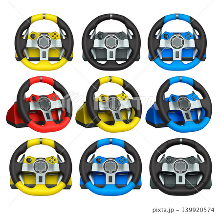 Set of racing game steering wheels isolated on white background with clipping path Set of racing game steering wheels isolated on white background with clipping path 139920574