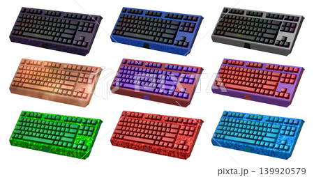 Collection of mechanical keyboards isolated on white background with clipping path Collection of mechanical keyboards isolated on white background with clipping path 139920579