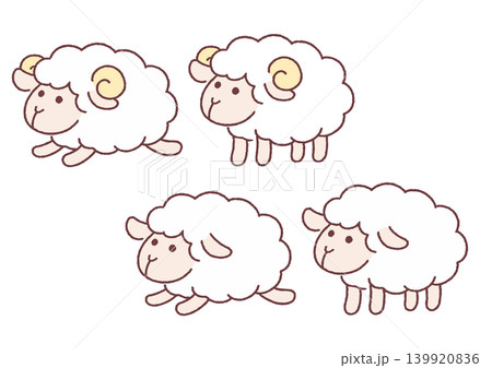 シンプルかわいいひつじのイラストセット_通常カラー 139920836