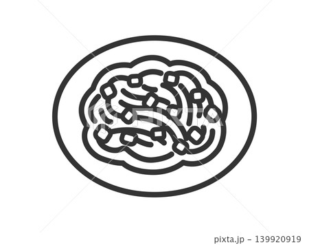 皿に盛り付けられた、焼きそばのアイコン(線画)のイラスト 皿に盛り付けられた、焼きそばのアイコン(線画)のイラスト 139920919