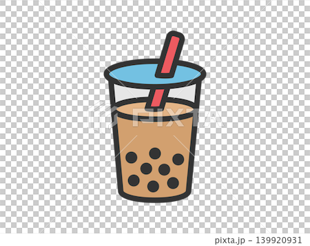 A line drawing/color illustration of a tapioca milk tea icon. A line drawing/color illustration of a tapioca milk tea icon. 139920931