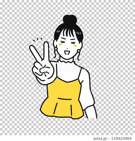 young woman with her hair tied up in a peace sign (vector illustration) young woman with her hair tied up in a peace sign (vector illustration) 139920964