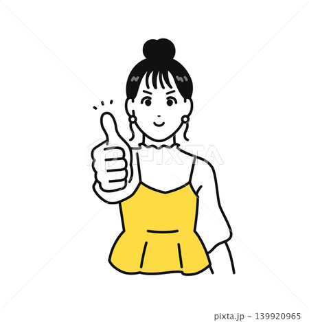 グッドサイン まとめ髪の若い女性 ベクターイラスト素材 グッドサイン まとめ髪の若い女性 ベクターイラスト素材 139920965