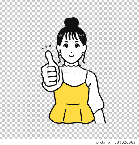 年輕女子綁著頭髮,豎起大拇指(向量圖) 年輕女子綁著頭髮,豎起大拇指(向量圖) 139920965