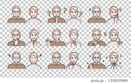 A set of various facial expressions of a close senior couple. A set of various facial expressions of a close senior couple. 139920966