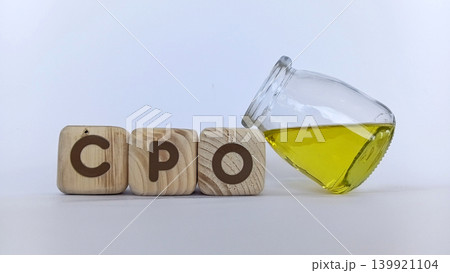 CPO or Crude Palm Oil in wooden cubes. Industrial and food concepts 139921104