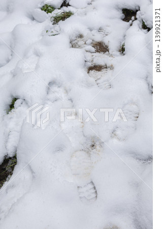 Footprints in Snow on Winter Hiking Trail Footprints in Snow on Winter Hiking Trail 139921371