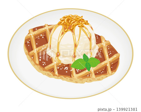 アイスとブラウンチーズがのったクロッフル 139921381