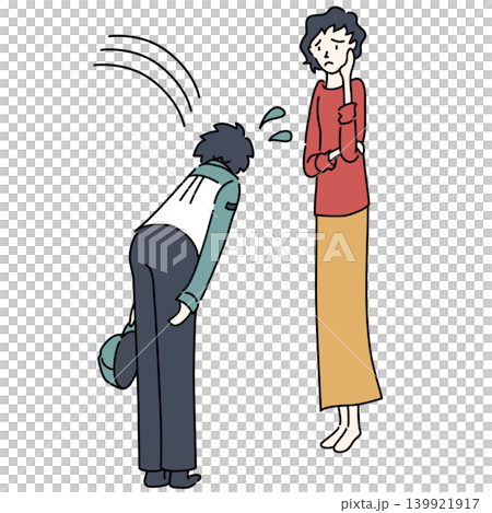 女性に謝る作業員のイラスト 139921917