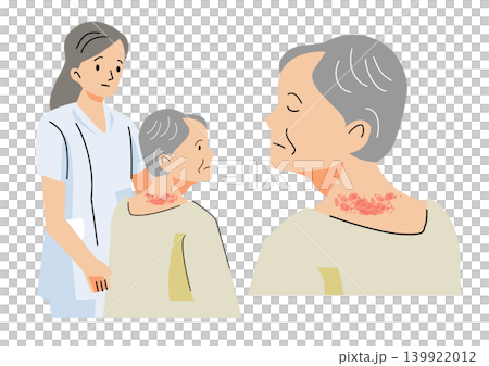 「溫柔福利與關懷系列」:老年婦女的帶狀皰疹與身體檢查場景 「溫柔福利與關懷系列」:老年婦女的帶狀皰疹與身體檢查場景 139922012