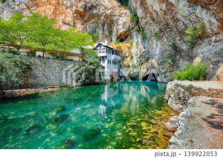 Amazing Dervish monastery or tekke at the Buna River spring in the town of Blagaj. Amazing Dervish monastery or tekke at the Buna River spring in the town of Blagaj. 139922053