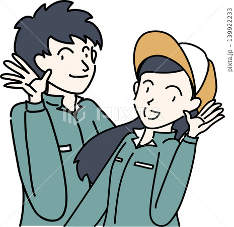 耳を傾けるふたりの作業員のイラスト 139922233
