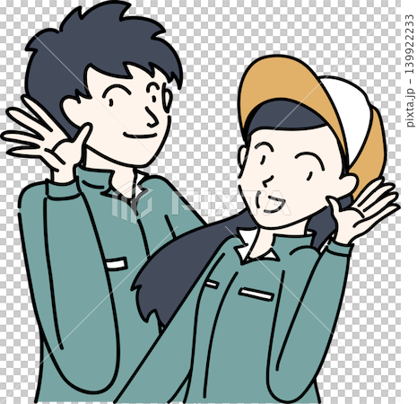 耳を傾けるふたりの作業員のイラスト 139922233