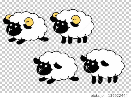 Simple and cute sheep illustration set - black and white color 139922444