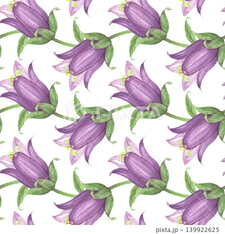 Seamless pattern of the violet bluebells buds. Meadow flower watercolor illustration. Handmade art work. For packaging design, cards, cover, prints, product labels and fabric. Seamless pattern of the violet bluebells buds. Meadow flower watercolor illustration. Handmade art work. For packaging design, cards, cover, prints, product labels and fabric. 139922625