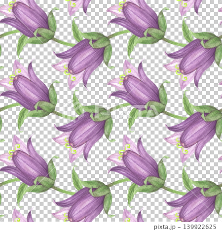 Seamless pattern of the violet bluebells buds. Meadow flower watercolor illustration. Handmade art work. For packaging design, cards, cover, prints, product labels and fabric. Seamless pattern of the violet bluebells buds. Meadow flower watercolor illustration. Handmade art work. For packaging design, cards, cover, prints, product labels and fabric. 139922625