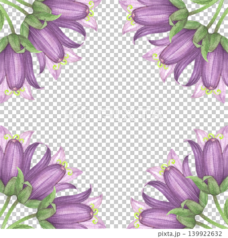 Square frame of the bluebells buds. Meadow flower watercolor illustration. Handmade art work. For packaging design, cards, cover, prints, product labels and fabric. Square frame of the bluebells buds. Meadow flower watercolor illustration. Handmade art work. For packaging design, cards, cover, prints, product labels and fabric. 139922632