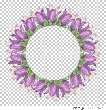 Wreath of the bluebells buds. Meadow flower watercolor illustration. Handmade art work. For packaging design, cards, cover, prints, product labels and fabric. Wreath of the bluebells buds. Meadow flower watercolor illustration. Handmade art work. For packaging design, cards, cover, prints, product labels and fabric. 139922633