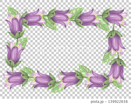 Frame of the flower of the bluebell. Meadow flower watercolor illustration. Handmade art work. For packaging design, cards, cover, prints, product labels and fabric. Frame of the flower of the bluebell. Meadow flower watercolor illustration. Handmade art work. For packaging design, cards, cover, prints, product labels and fabric. 139922638