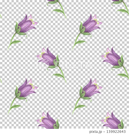 Seamless pattern of the flowers of the bluebell. Meadow flower watercolor illustration. Handmade art work. For packaging design, cards, cover, prints, product labels and fabric. Seamless pattern of the flowers of the bluebell. Meadow flower watercolor illustration. Handmade art work. For packaging design, cards, cover, prints, product labels and fabric. 139922643