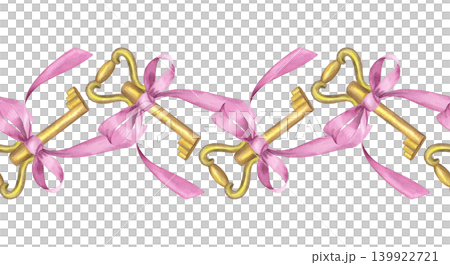 Seamless border of the keys with the bows. For packaging design, cards, cover, prints, product labels and fabric. Seamless border of the keys with the bows. For packaging design, cards, cover, prints, product labels and fabric. 139922721